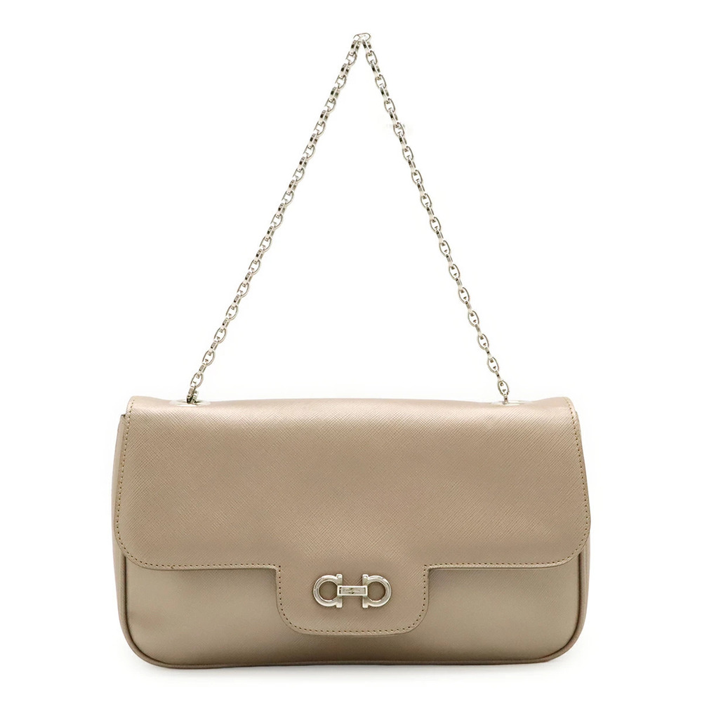 Salvatore Ferragamo Double Gancini Handbag Chain Bag Metallic Leather Pink